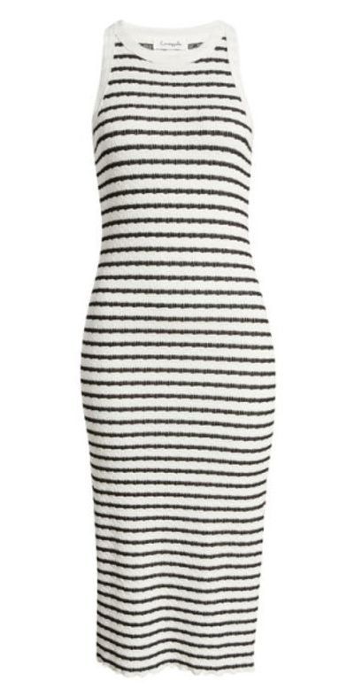 Loveappella Loveappella Stripe Midi Tank Dress in Black/Natural