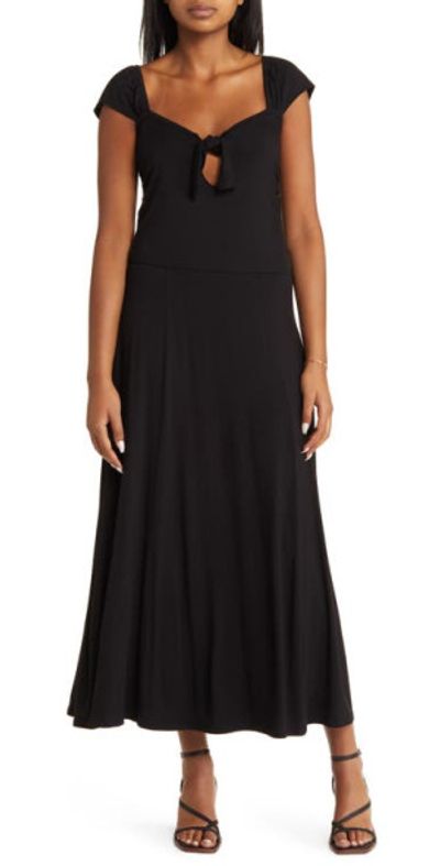 Loveappella Loveappella Tie Front Cap Sleeve Knit Dress in Black