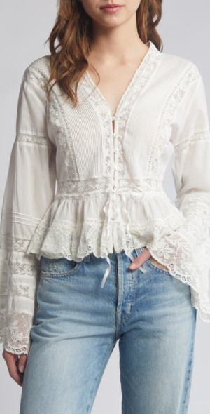 LoveShackFancy - Mindy Lace Ruffle Top in Bright White at Nordstrom