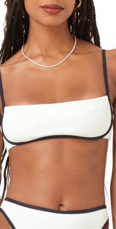 LSPACE LSPACE Hazel Ribbed Bikini Top in Cream/Black at Nordstrom, Size X-Small