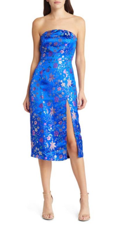 Lulus Lulus Make a Move Floral Jacquard Sleeveless Satin Dress in Blue