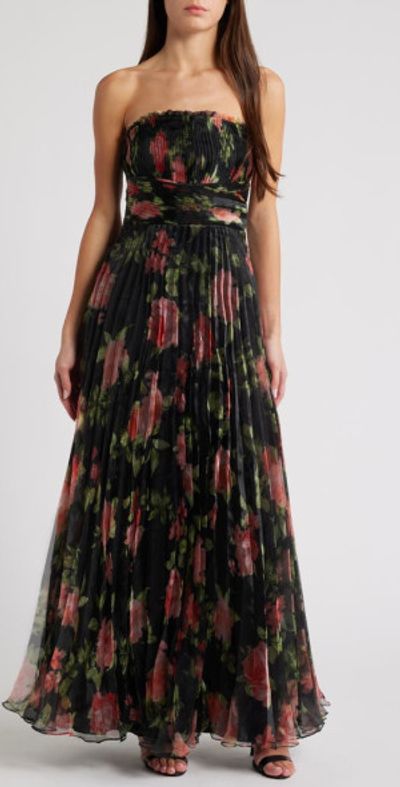 Lulus Mesmerizing Forever Floral Pleated Strapless Cocktail