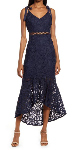 Lulus Won Your Heart Embroidered Lace Dress in Navy at Nordstrom