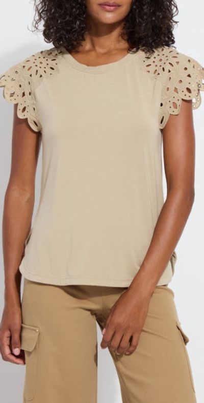 Lyssé Lyssé Katarina Eyelet Cap Sleeve T-Shirt in Sandstone at Nordstrom, Size X-Small
