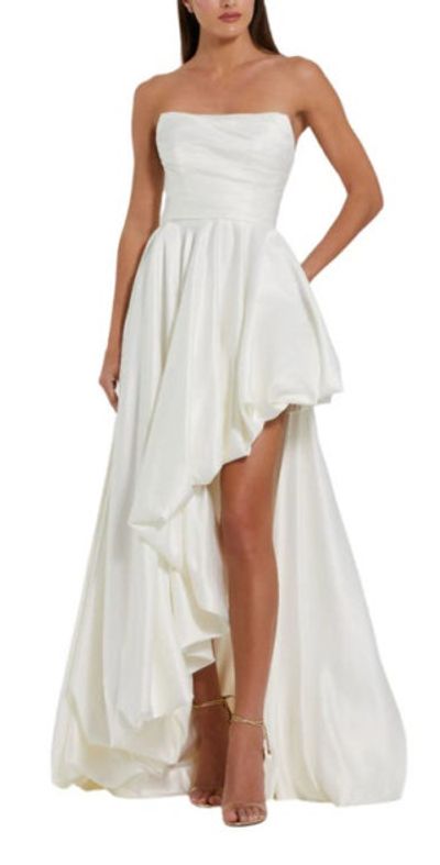 Mac Duggal Mac Duggal Strapless Ruched High Low Gown in White at Nordstrom, Size 0
