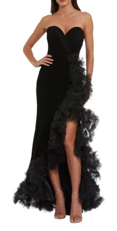 Mac Duggal Mac Duggal Strapless Velvet Mermaid Gown with Ruffle Slit