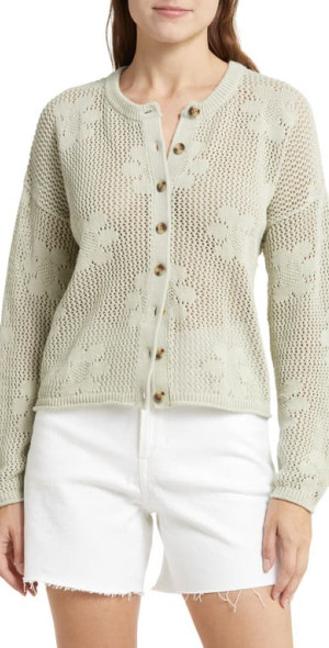 Madewell Floral Open Stitch Cardigan Sweater in Ashen Sage at Nordstrom