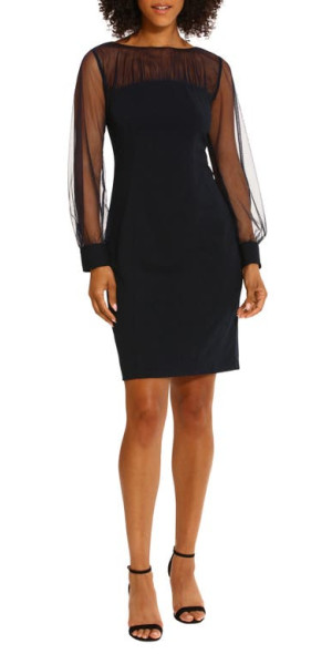 Maggy London Illusion Neck Sequin Cocktail Dress In Navy