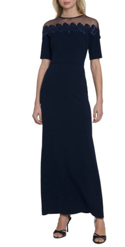 Maggy London - Mesh Yoke Beaded Gown in Twilight Navy at Nordstrom
