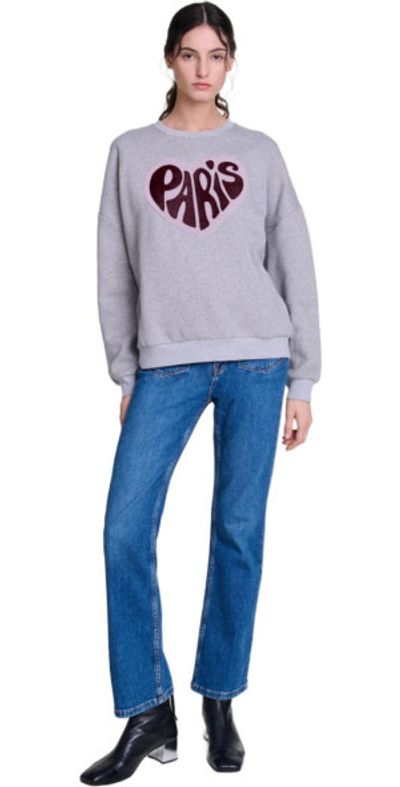 maje Paris heart patch sweatshirt in Grey at Nordstrom, Size X-Small