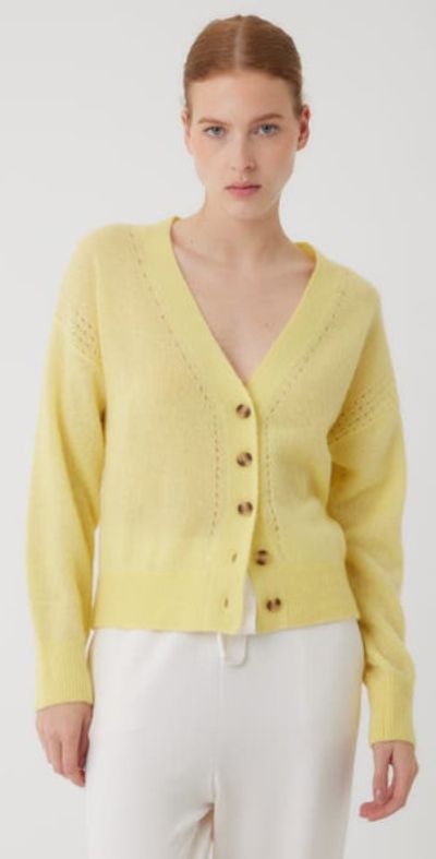 Majestic Filatures Majestic Filatures Cashmere Silk Pointelle Detail Long Sleeve V-Neck Cardigan in Lemon at Nordstrom, Size 2