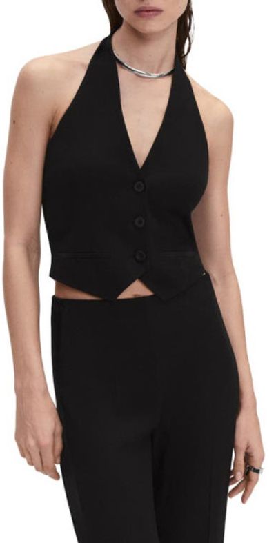 MANGO MANGO Halter Neck Crop Waistcoat in Black at Nordstrom
