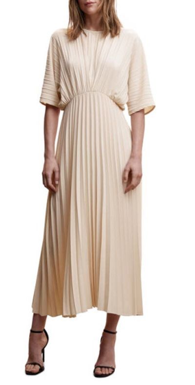 mango white pleated dress Asymmetrical pleated dress - Women