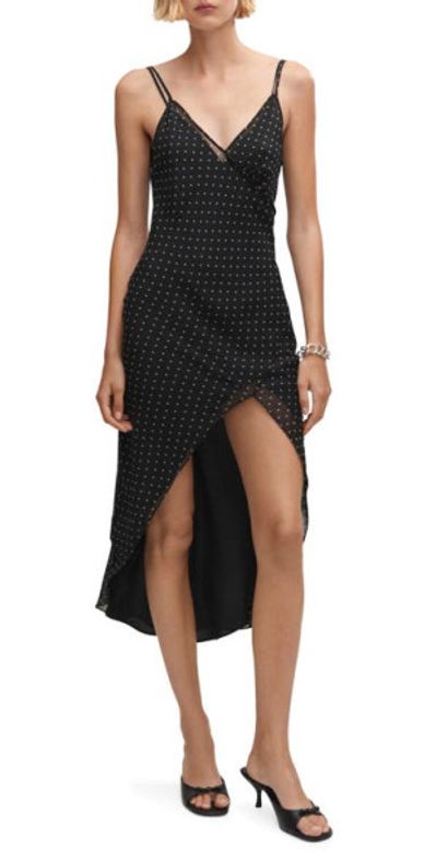 MANGO - Polka Dot High-Low Gauze Dress in Black