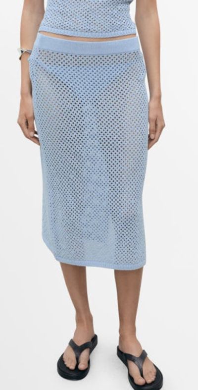 MANGO MANGO Rhinestone Crochet Sweater Skirt in Blue at Nordstrom, Size Large