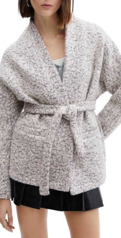 MANGO MANGO Tie Waist Coat in Grey