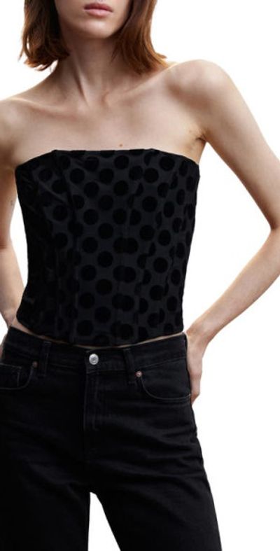 MANGO Velvet Polka Dot Corset Top in Black at Nordstrom