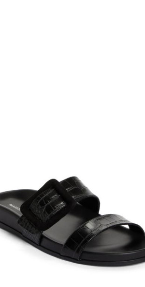 Manolo Blahnik - Mayfu Croc Embossed Slide Sandal in Black