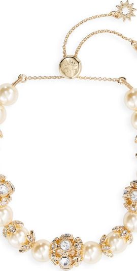 Marchesa Marchesa Pavé Crystal & Imitation Pearl Slider Bracelet in Gold/Blush/Cry at Nordstrom