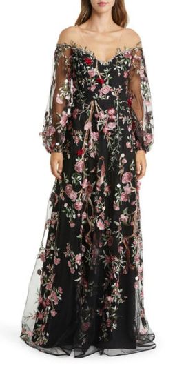 sachin and babi light blue dress Marchesa Notte - One-Shoulder Floral-Appliquéd Dégradé Tulle Gown - Blue main image 0