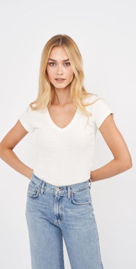 Marea Marea Pointelle V-Neck Tee in White at Nordstrom, Size X-Small