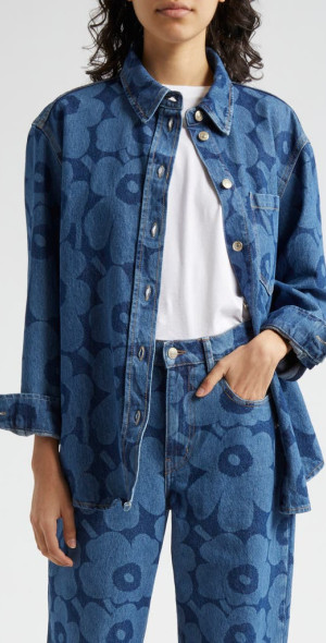 Marimekko - Mari Vaihe Unikko Denim Button-Up Shirt in Mid Indigo 