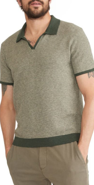 Marine Layer - Liam Johnny Collar Polo in Olive/Driftwood