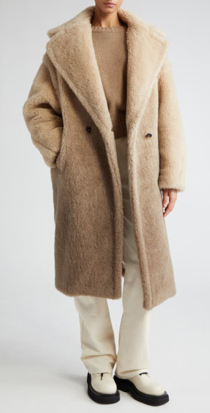 Max Mara Icon Ombré Teddy Bear Alpaca Blend Coat in Sand at - Main Image