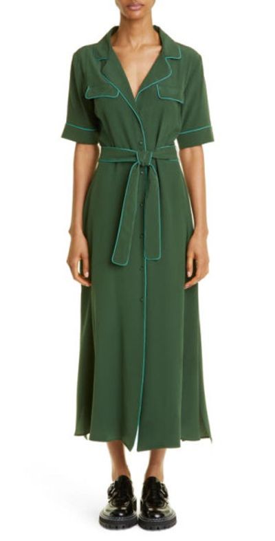 Max Mara Jene Belted Silk Shirtdress in Moss Green at Nordstrom