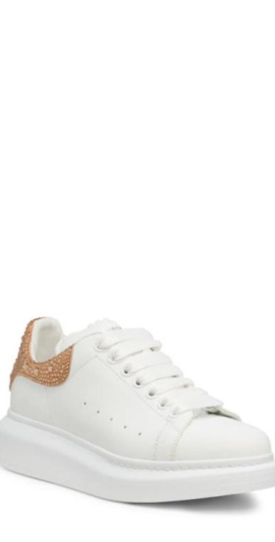 McQueen McQueen Oversize Crystal Embellished Sneaker in White/Dark Camel at Nordstrom, Size 5Us