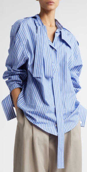 Meryll Rogge デコンストラクト フード付きシャツ　ストライプ　S Meryll Rogge - Stripe Deconstructed Button-Up Shirt in Blue Multi