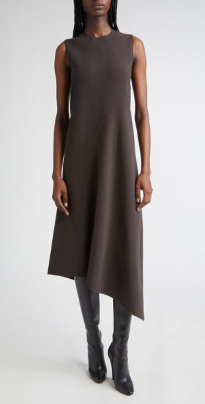 Michael Kors Collection Michael Kors Collection Asymmetric Sleeveless Wool Stretch Crepe Shift Dress in Chocolate at Nordstrom, Size 6