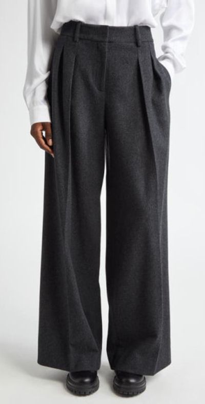 Michael Kors Collection Michael Kors Collection Pleated Wool Stretch Flannel Baggy Pants in Charcoal Melange at Nordstrom, Size 2