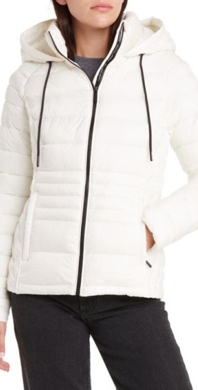 Michael Kors Lightweight Hooded Puffer Jacket in Bone at Nordstrom