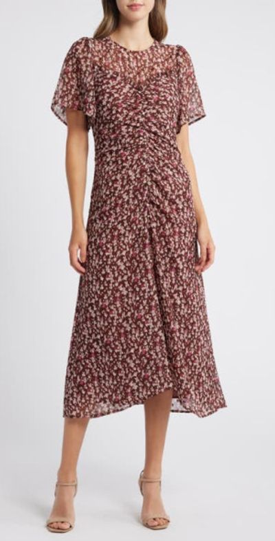 Mila Mae - Floral Center Ruched Dress in Burgundy Floral at Nordstrom, Size  X-Small