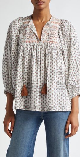 MILLE MILLE Charlie Print Tie Neck Blouse in Sedona at Nordstrom, Size X-Small