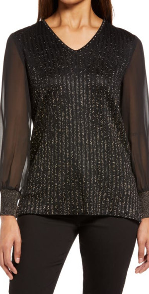 Ming Wang - Knit Blouse in Black/gold at Nordstrom