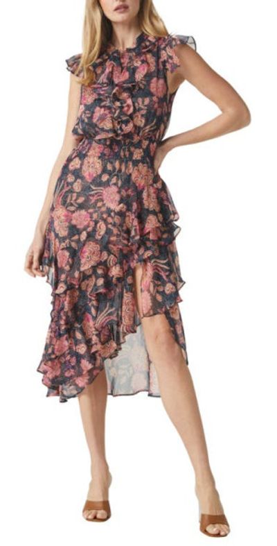 sachin and babi light blue dress VERONICA BEARD Dria ruffled paisley-print silk-chiffon mini dress main image 0