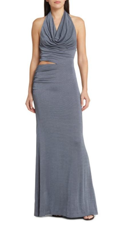 MISHA COLLECTION - Elean Halter Gown in Steele Blue