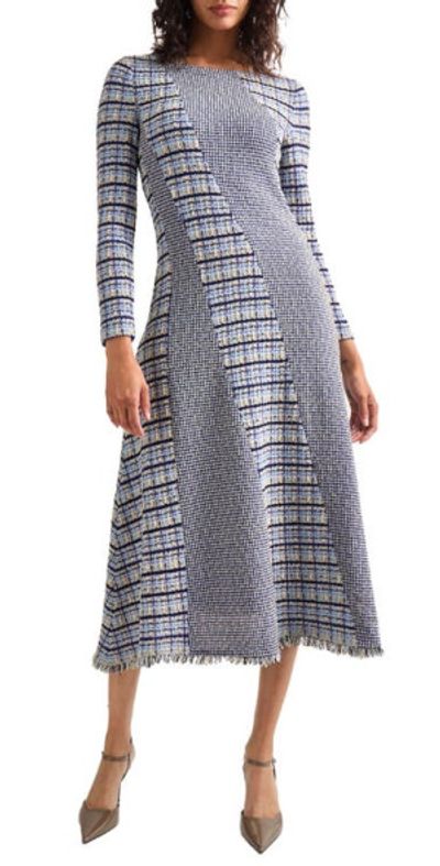 Misook Misook Multistitch Long Sleeve Midi Dress in Starry Night Blue at Nordstrom, Size Xx-Small