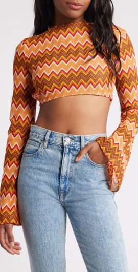 Mistress Rocks Mistress Rocks Lace-Up Back Crop Knit Top in Orange Multicolour at Nordstrom, Size X-Small