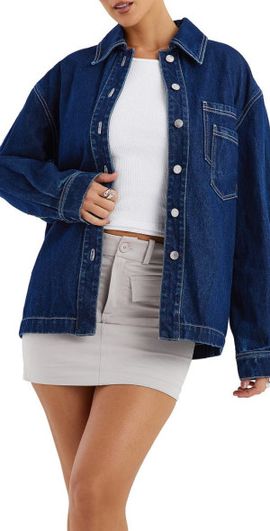 Mistress Rocks Mistress Rocks Oversize Denim Button-Up Shirt in Dark Blue at Nordstrom, Size X-Small