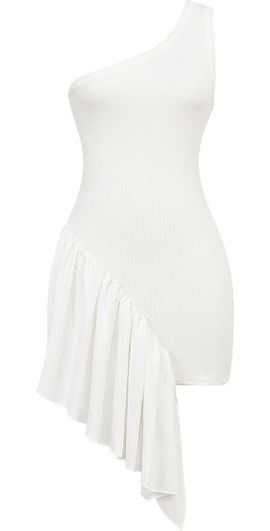 Mistress Rocks Mistress Rocks Ruffle Rib Body-Con Minidress in White at Nordstrom, Size Large Long