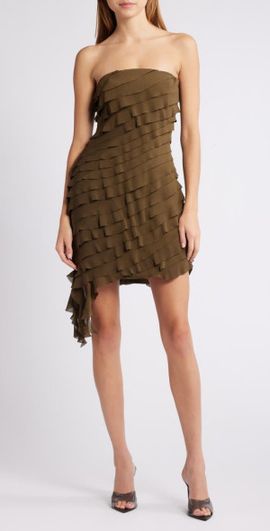 Mistress Rocks Mistress Rocks Ruffle Strapless Minidress in Olive at Nordstrom, Size X-Small