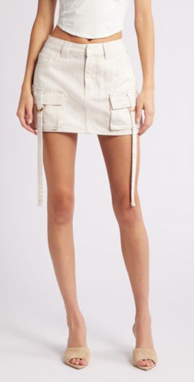 Mistress Rocks Mistress Rocks Worn Denim Cargo Minidress in White at Nordstrom, Size Large