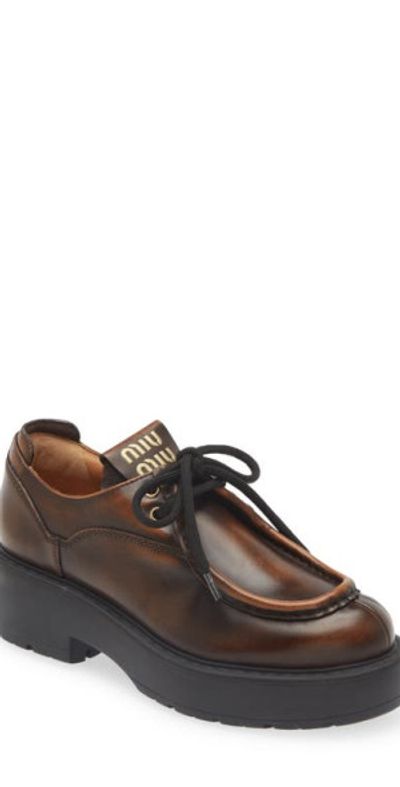 Miu Miu Miu Miu Boyfriend Lu Platform Derby in Brown at Nordstrom