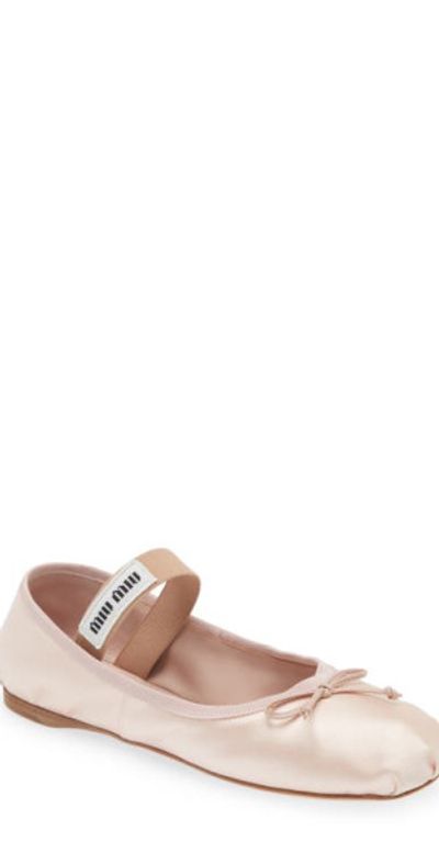 Miu Miu Miu Miu Logo Strap Ballet Flat in Light Pink at Nordstrom, Size 5Us