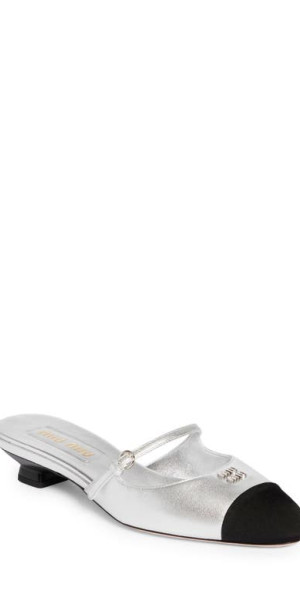 Miu Miu - Sabot Mary Jane Cap Toe Mule in Silver/Black at Nordstrom