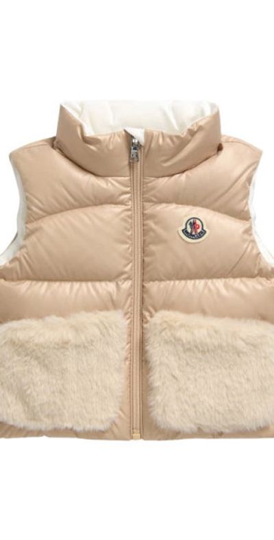 Moncler Kids' Vive Faux Fur Trim Down Vest in Beige at Nordstrom