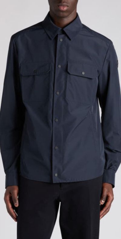 Moncler Moncler Logo Patch Overshirt in Navy Blue at Nordstrom, Size Small